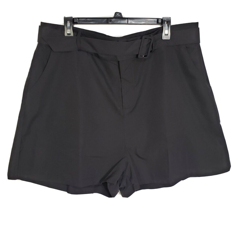 boohoo Women's Short Size 16 Black Chino Plus Woven Self Fabric Belted Tailored